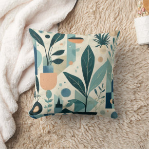 Vegetación acuarela Cojín decorativo de hojas botá
