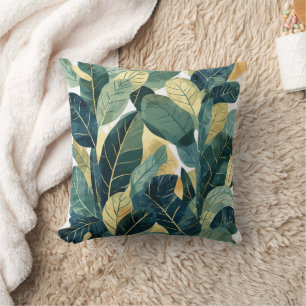 Vegetación acuarela Cojín decorativo de hojas botá