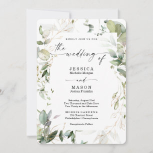 Vegetación acuarela con invitación a la boda de or