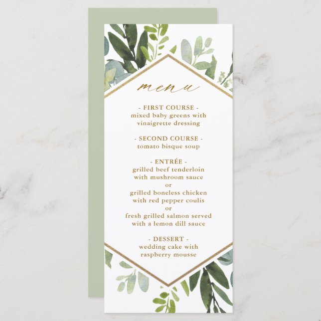 Vegetación acuática Menú Boda del hexágono dorado (Anverso / Reverso)