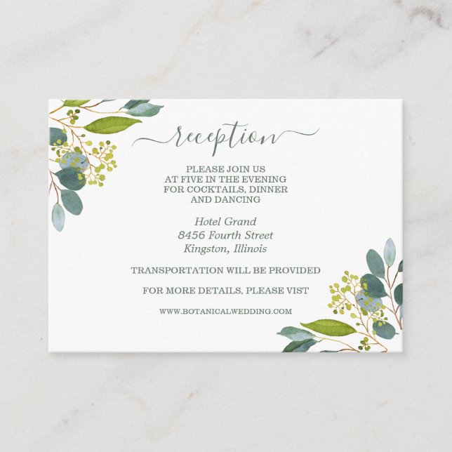 Vegetación acuática, recepción de bodas eucalipto (Anverso)