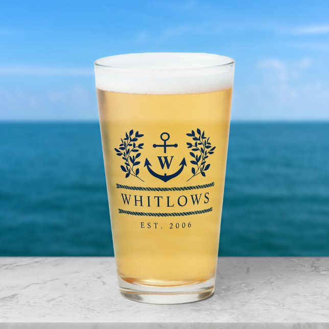 Vegetación azul marina Monograma náutico Casa de l (Subido por el creador)