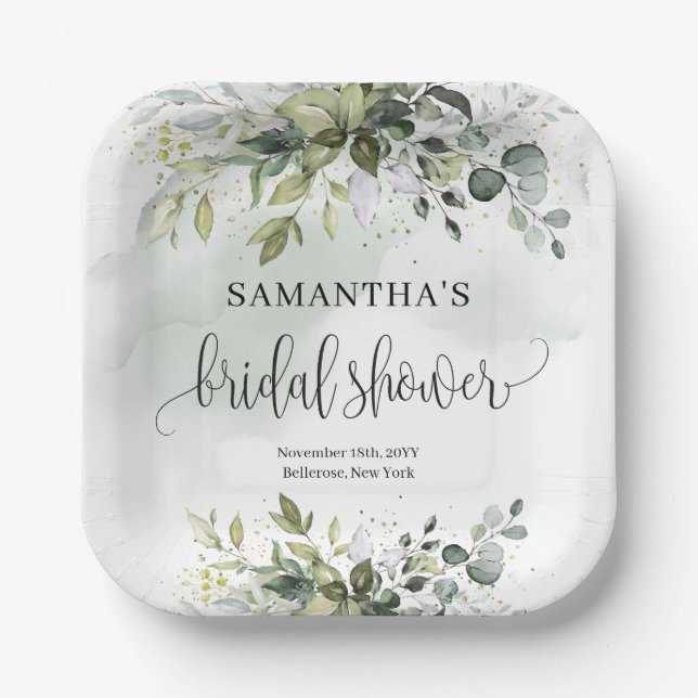 Vegetación Boho y dorado Platos de ducha de novia (Anverso)