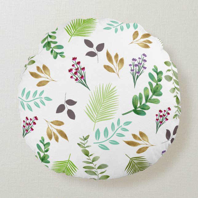 Vegetación Botánica Acuarela Almohada redonda (Anverso)