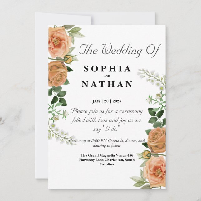 Vegetación de la invitación a la boda floral rústi (Anverso)