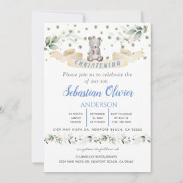Vegetación floral azul de oso Baptismo Invitación 