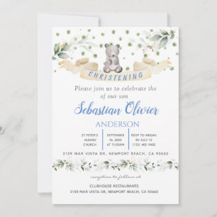 Vegetación floral azul de oso Baptismo Invitación 