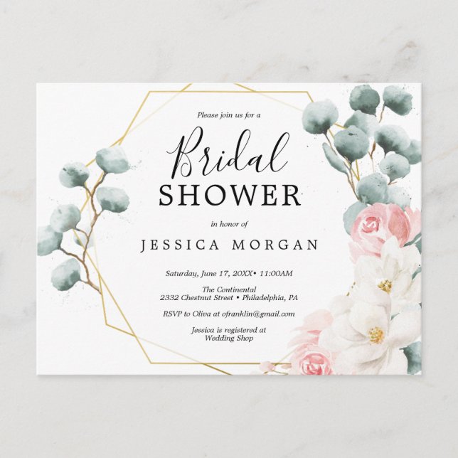 Vegetación floral Invitación a ducha de novia (Anverso)