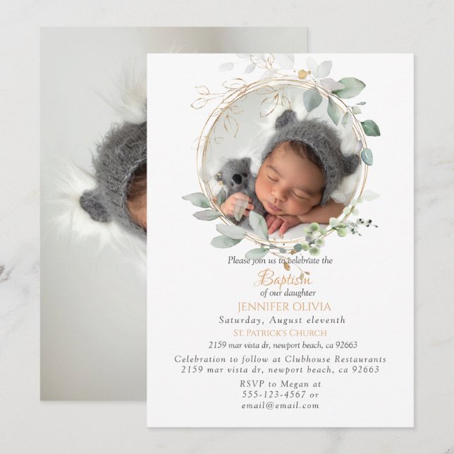 Vegetación floral rosa Baptism Invitación Chica (Anverso / Reverso)