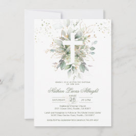 Vegetación Foliage Cross Baby Baptism Invitación