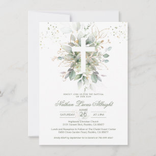 Vegetación Foliage Cross Baby Baptism Invitación