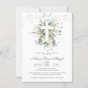 Vegetación Foliage Cross Baby Baptism Invitación