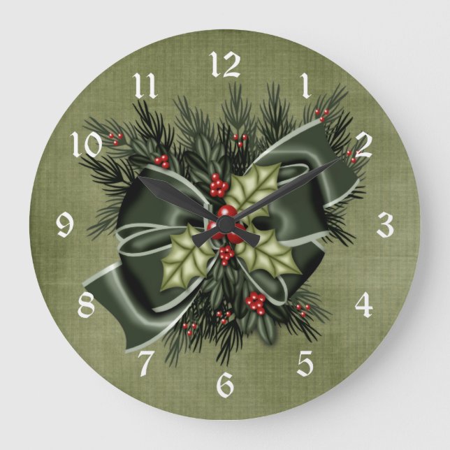 Vegetación navideña y atolondrado reloj de Navidad (Anverso)