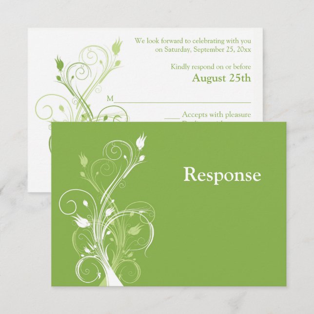 Vegetación, tarjeta RSVP de boda floral blanca (Anverso / Reverso)