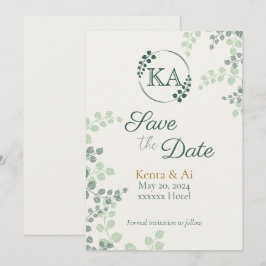 Vegetación y boda monograma Guardar la tarjeta de