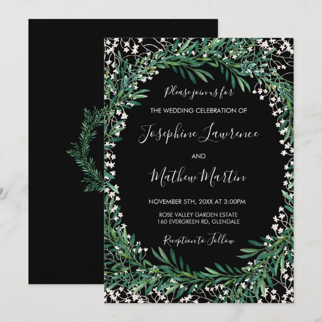 Vegetación y Floretas Invitaciones a la Boda Negra (Anverso / Reverso)
