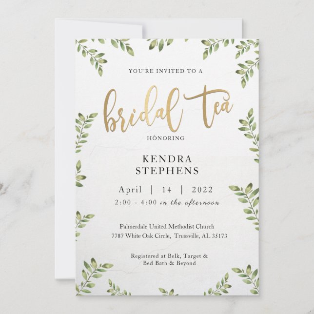 Vegetación y invitación al té de novias de oro (Anverso)