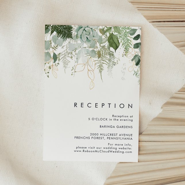 Vegetación y tarjeta de recepción de boda de oro (Subido por el creador)