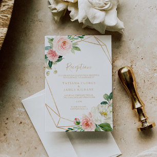 Vegetación y tarjeta de recepción de boda geométri