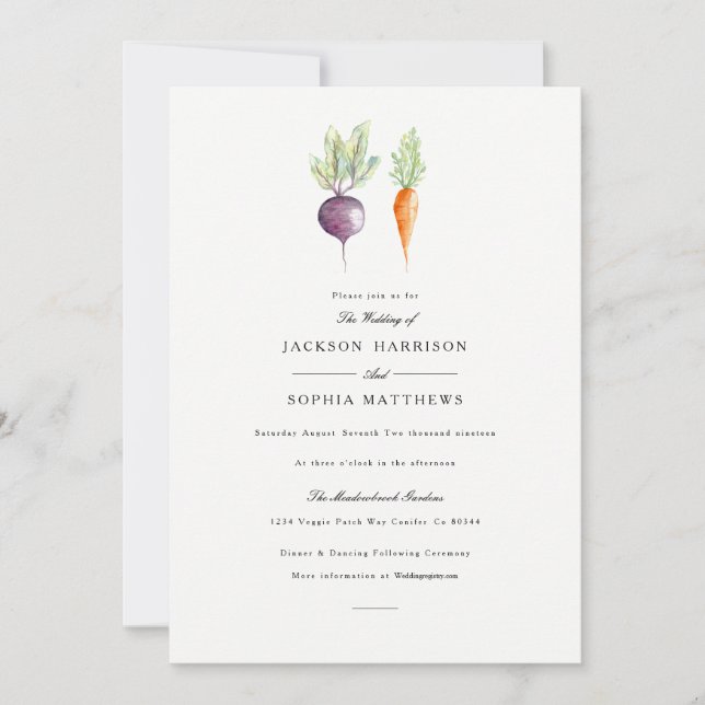 Veggie Duo | Invitación a la boda acuarela (Anverso)