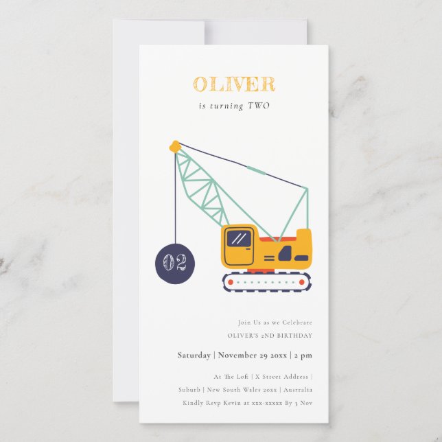 Vehículo de la grúa de construcción Invitación de  (Anverso)