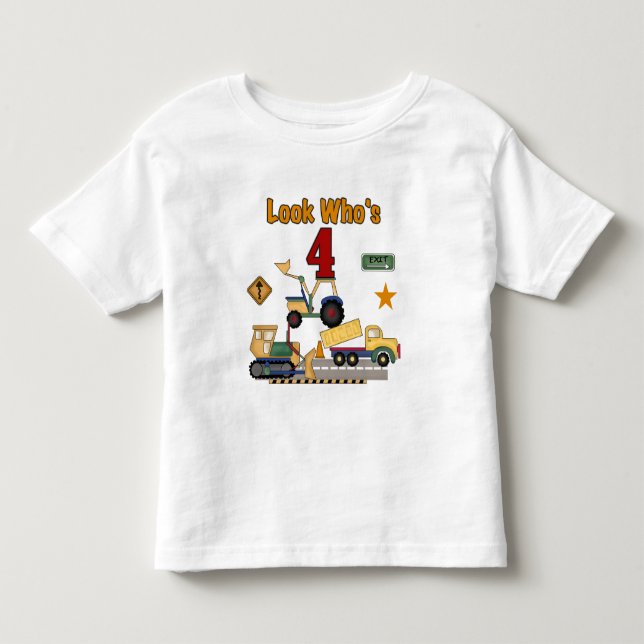 Vehículos de construcción 4 camisetas de cumpleaño (Anverso)