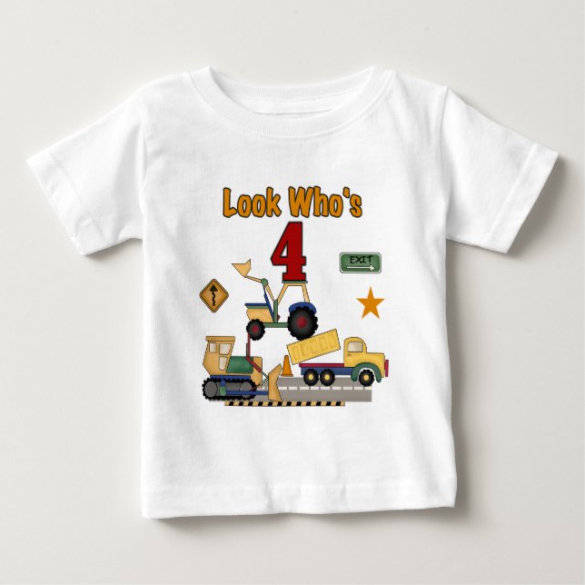 Vehículos de construcción 4 camisetas de cumpleaño (Anverso)