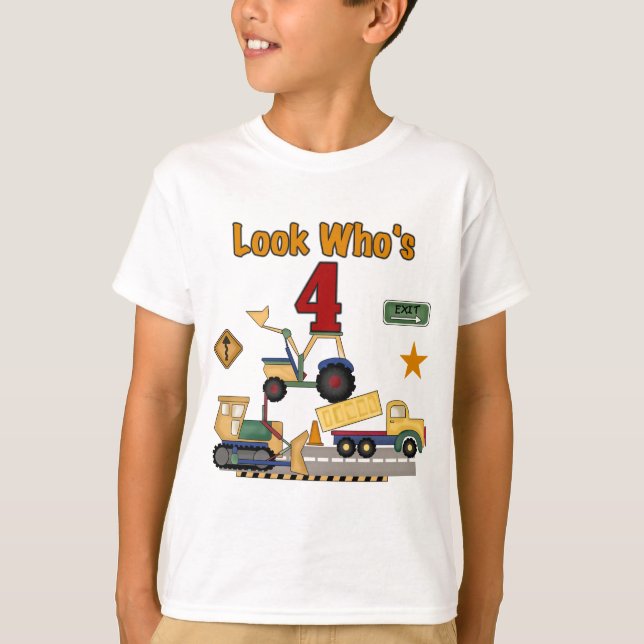 Vehículos de construcción 4 camisetas de cumpleaño (Anverso)