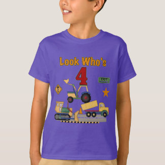 Vehículos de construcción 4 camisetas de cumpleaño