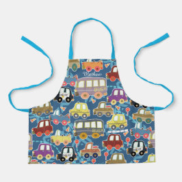 Vehículos niños Azul. Delantal con impresión compl