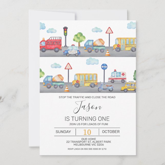 Vehículos para niños o invitaciones para el cumple (Anverso)