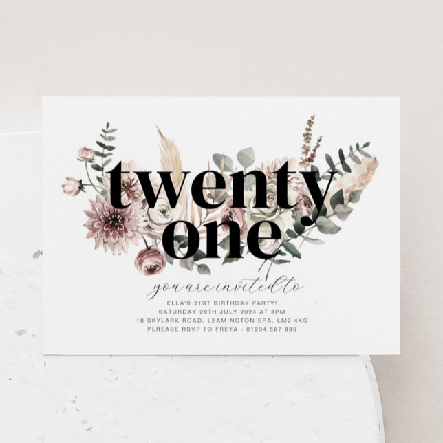 Veintiún florales - Invitación a cumpleaños número (Subido por el creador)