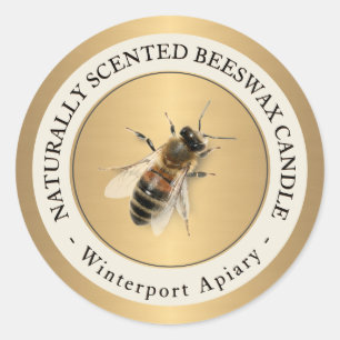 Vela de cera de abeja con etiqueta de oro metálico