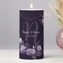 Vela De Columna Fiesta de bodas Monograma Violeta Floral Púrpura