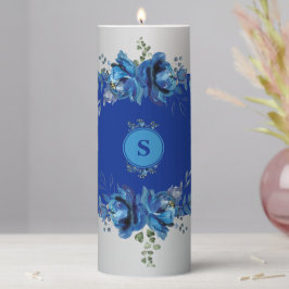 Vela De Columna Flores de plata metálica de Azure con encanto