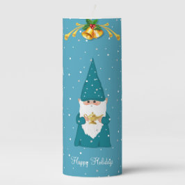 Vela De Columna Gnomo de Navidad lindo en pilar de zafiro azul cla