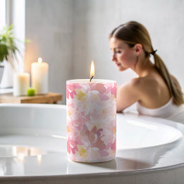 Vela De Columna Patrón floral blanco rosa de color de agua otoño