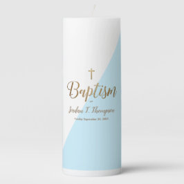 Vela De Columna Simple Blue Gold Cross Baby Baptism Name