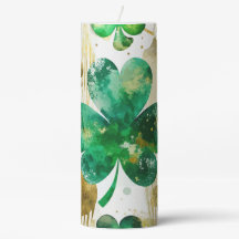 TREBOL DE IRLANDA VERDE Y DORADO ACUARELA