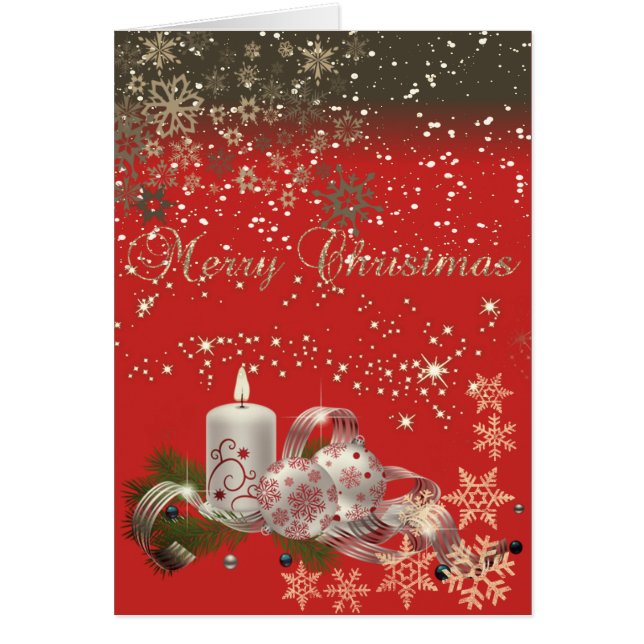 Vela de Navidad elegante, copos de nieve, brillo (Frente)