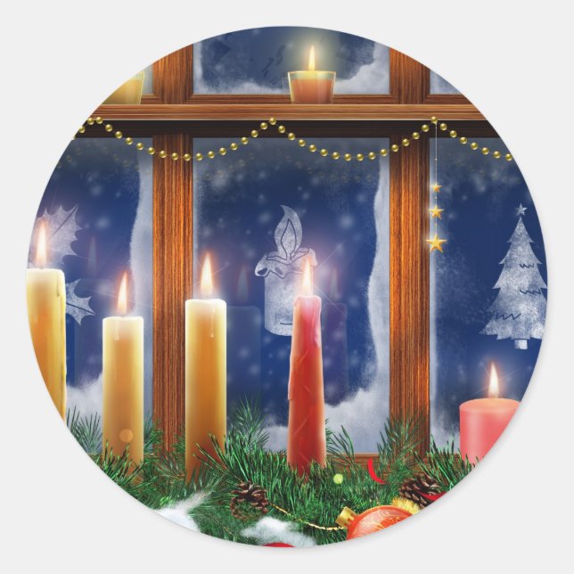 Vela en los pegatinas del navidad de la ventana (Anverso)