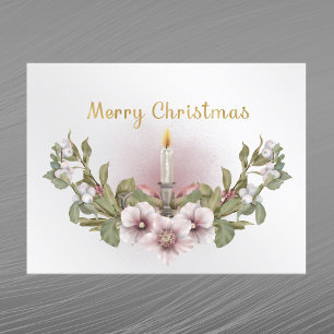 Vela floral rosa vintage de Navidad en acuarela
