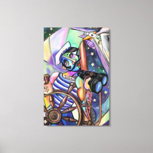Vela nocturna Capitán Estilo Arte Pintura Original
