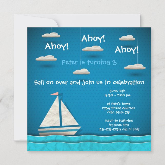 Vela y nubes - Invitación de cumpleaños (Anverso)