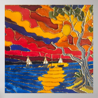Velas al Atardecer – Impresión de Arte Costero Aus