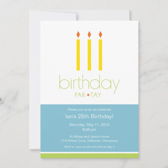 Velas de cumpleaños de invitación de la fiesta (Anverso)