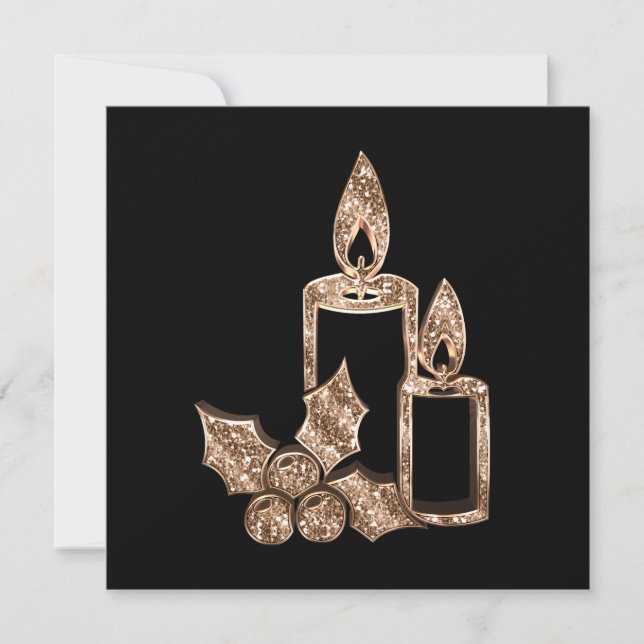 Velas de Navidad Modernas de Acebo Negro y Dorado (Anverso)