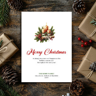 Velas elegantes de Navidad tarjeta de madera rústi