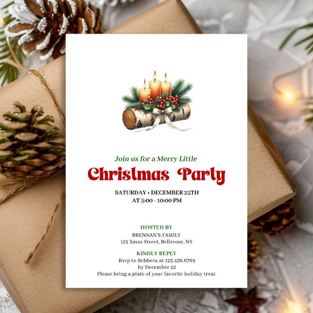 Velas Navideñas Rústicas Bayas Invitación Editable (Rustic Christmas Candles Berries Invite Editable)
