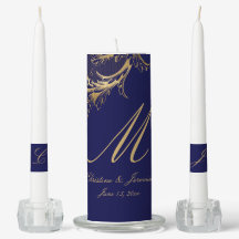 Boda Monograma de Damasco Floral Vintage Blue Gold